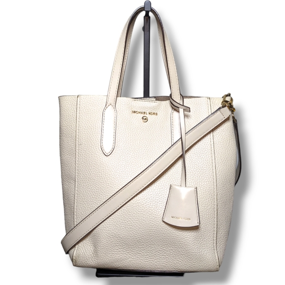Michael Kors Handbags - Michael Kors | Sinclair Small White Pebbled Leather Gold Crossbody Bag